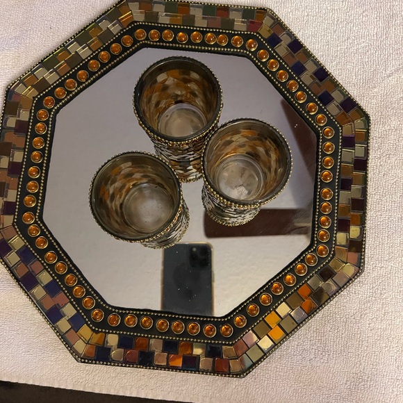 Partylite Global Fusion Mirror Tray Wall Hanging Three Tealite or Votive holder - Picture 4 of 15
